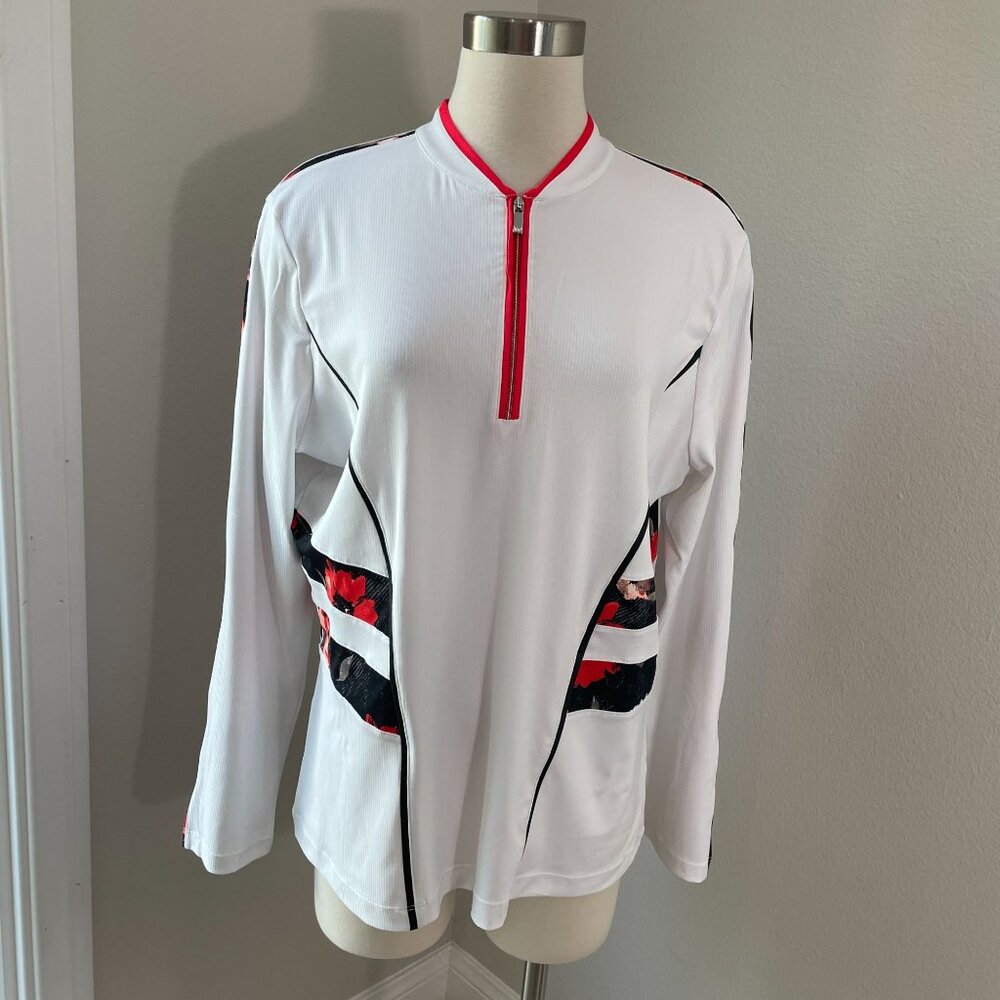 Tail Womens XL White Floral‎ Long Sleeve 1/4 Zip Pullover Top Golf Shirt